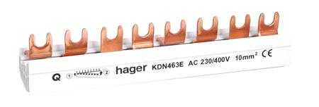 Hager aansluitrail vork 3-polig+N 10 mm² 8 modulen