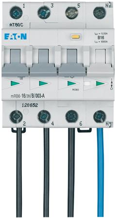 Eaton aardlekautomaat 3 polig+nul 16 ampere B-karakteristiek 30mA MRB6-16-3N-B-003-A-FL