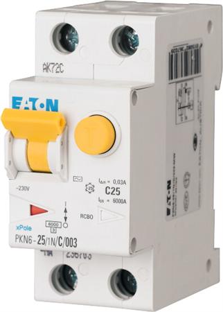 Eaton aardlekautomaat 1-polig+nul 16A B-karakteristiek 300mA PKN6-16/1N/B/03-A-MW