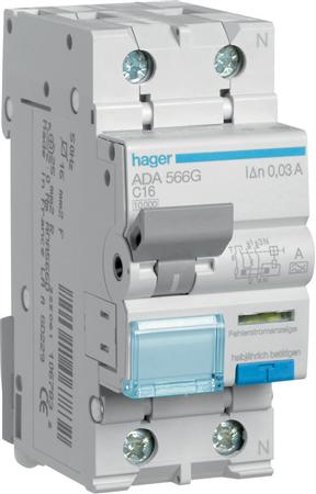 HAGER 1P+N 16 A C-KAR. 30MA 10KA ADA566G