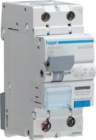 HAGER 1P+N 6KA B-25A 30MA KL. HI ADH925