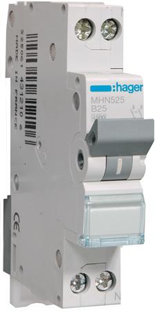 Hager installatieautomaat 1-polig + nul 25 A B-karakteristiek 4,5 kA MHN525