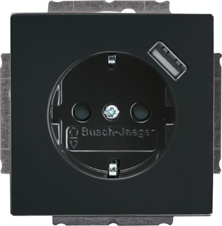 Busch-Jaeger antraciet stopcontact met randaarde + USB voeding 20 EUCBUSB-81