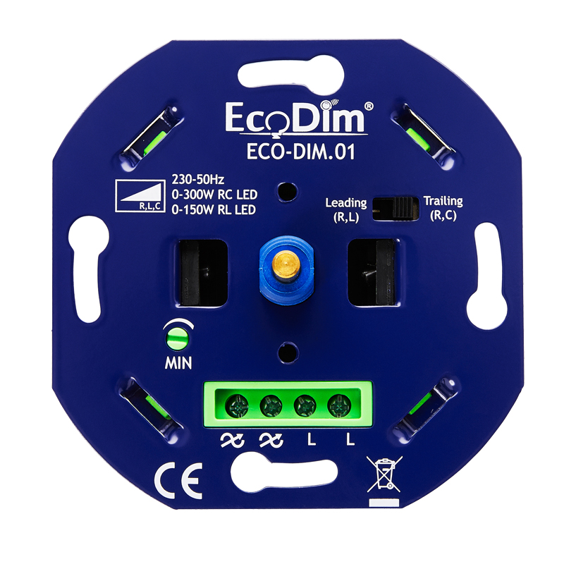 EcoDim Universele led dimmer 0-300W fase aan- en fase afsnijding (RLC)