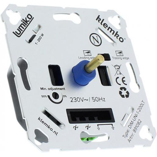 Klemko LED dimmer 200W fase- afsnijding of 100W fase- aansnijding