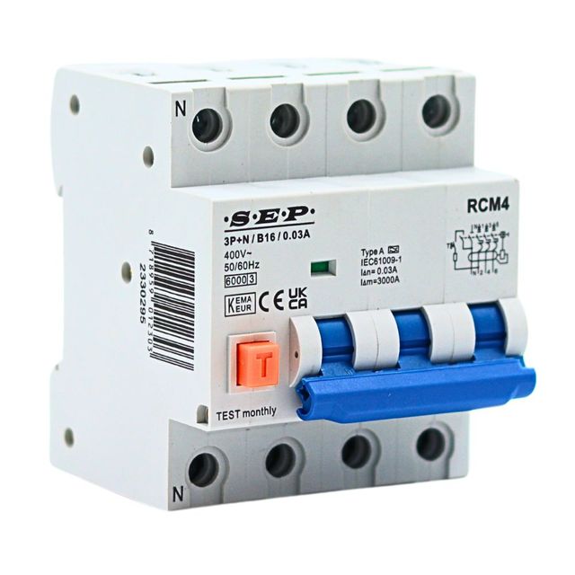 SEP aardlekautomaat 3-polig+nul 16A B-karakteristiek 30mA RCM4-B16.03
