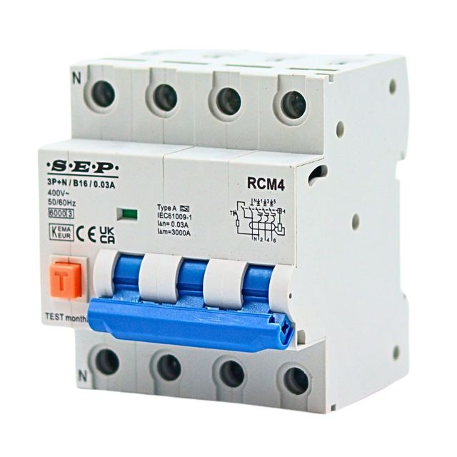 SEP aardlekautomaat 3-polig+nul 16A B-karakteristiek 30mA RCM4-B16.03