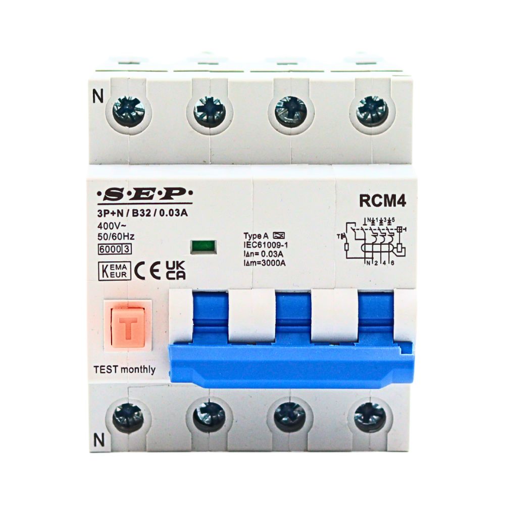 SEP aardlekautomaat 3-polig+nul 32A B-karakteristiek 30mA RCM4-B32.03