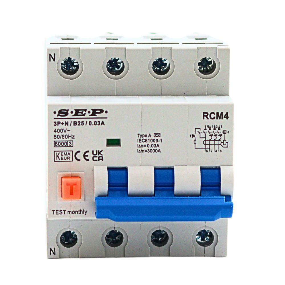 SEP aardlekautomaat 3-polig+nul 25A B-karakteristiek 30mA RCM4-B25.03