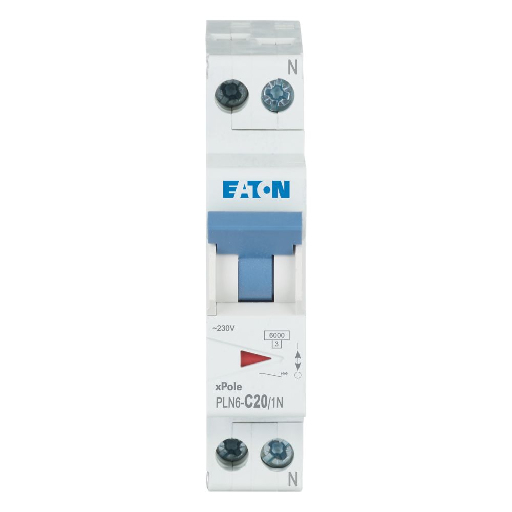 Eaton installatieautomaat 1-polig + nul 20A C-karakteristiek  PLN6-C20/1N