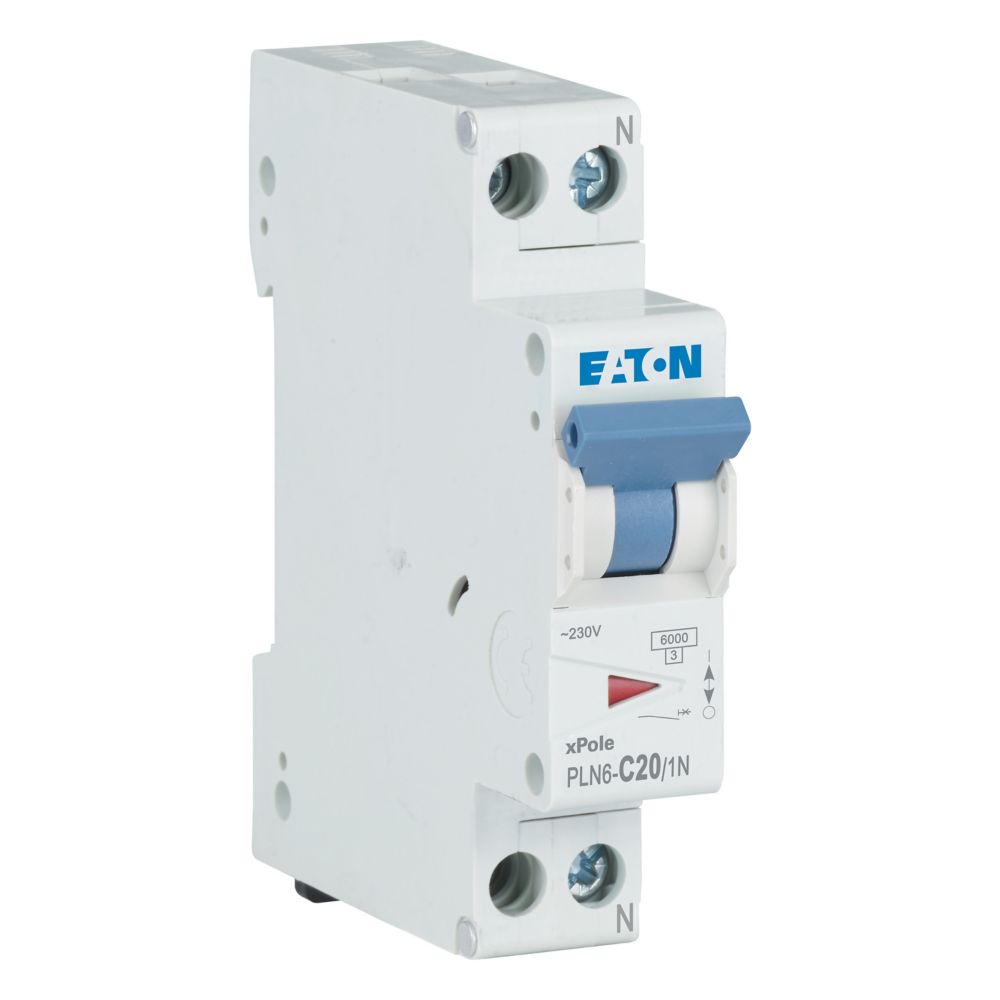 Eaton installatieautomaat 1-polig + nul 20A C-karakteristiek  PLN6-C20/1N