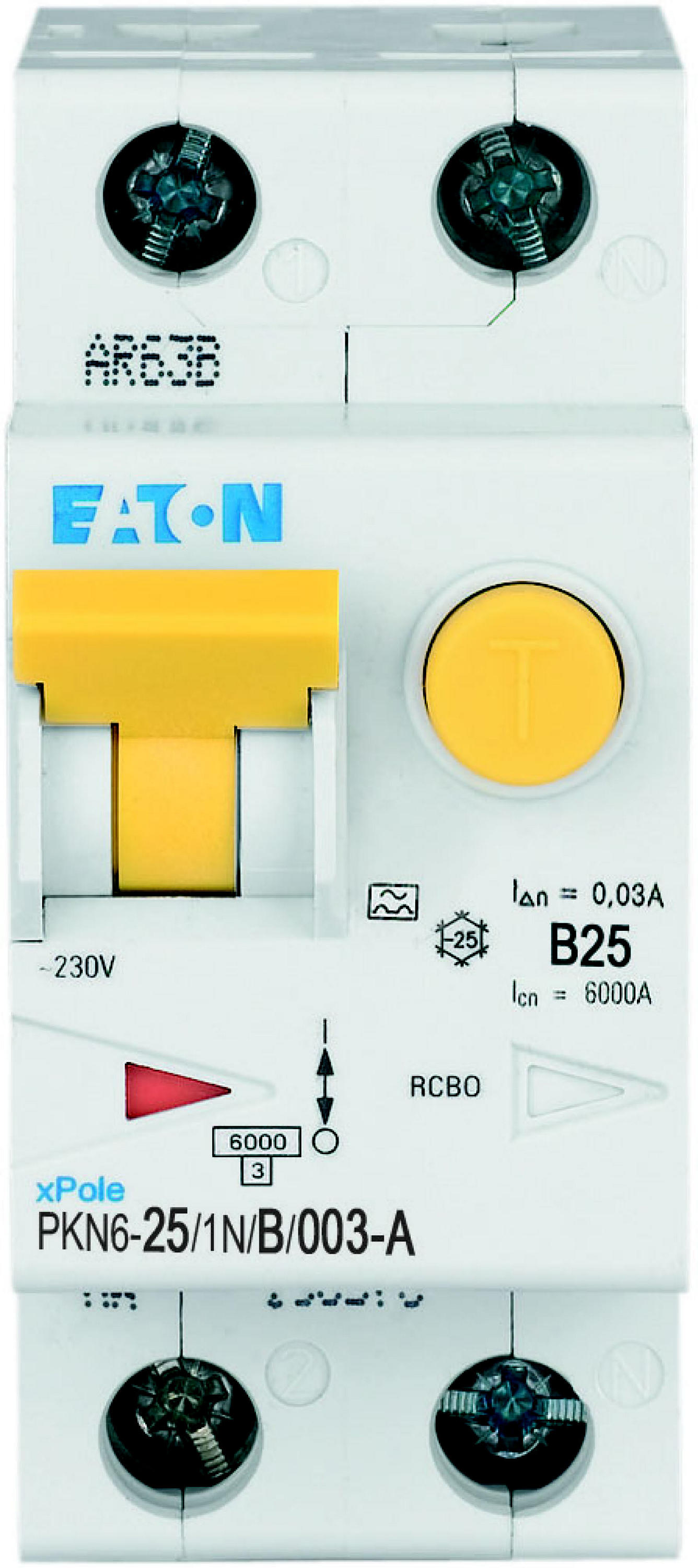 Eaton aardlekautomaat 1-polig+nul 25A B-karakteristiek 30mA PKN6-25/1N/B/003-A-MW