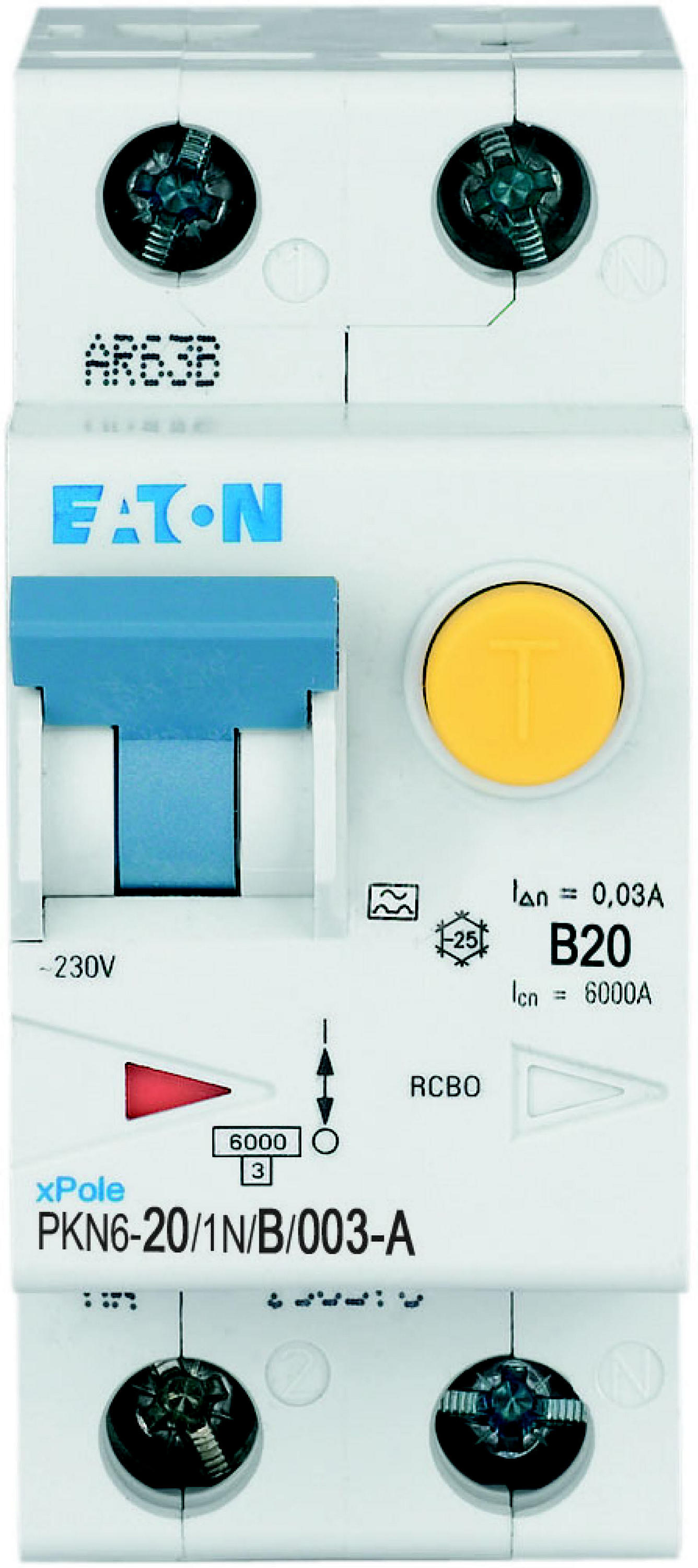 Eaton aardlekautomaat 1-polig+nul 20A B-karakteristiek 30mA PKN6-20/1N/B/003