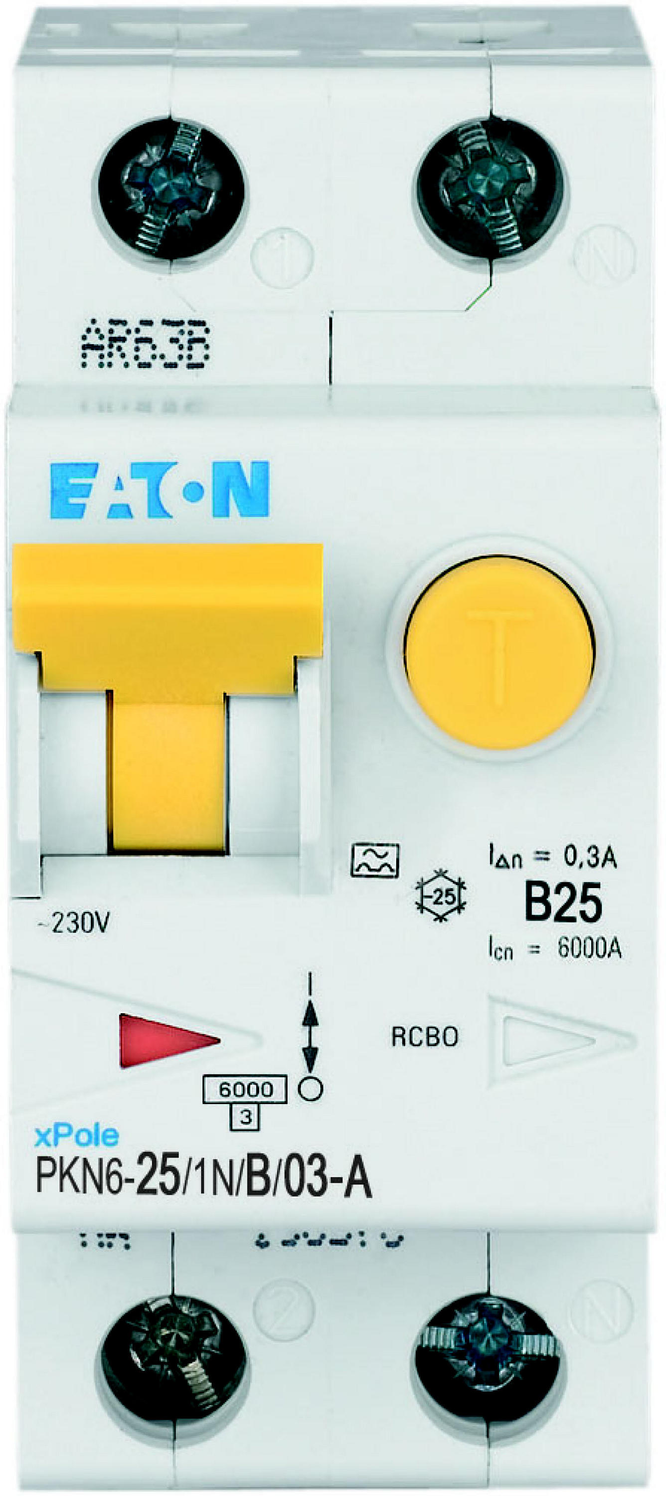Eaton aardlekautomaat 1-polig+nul 25A B-karakteristiek 300mA PKN6-25/1N/B/03-A-MW