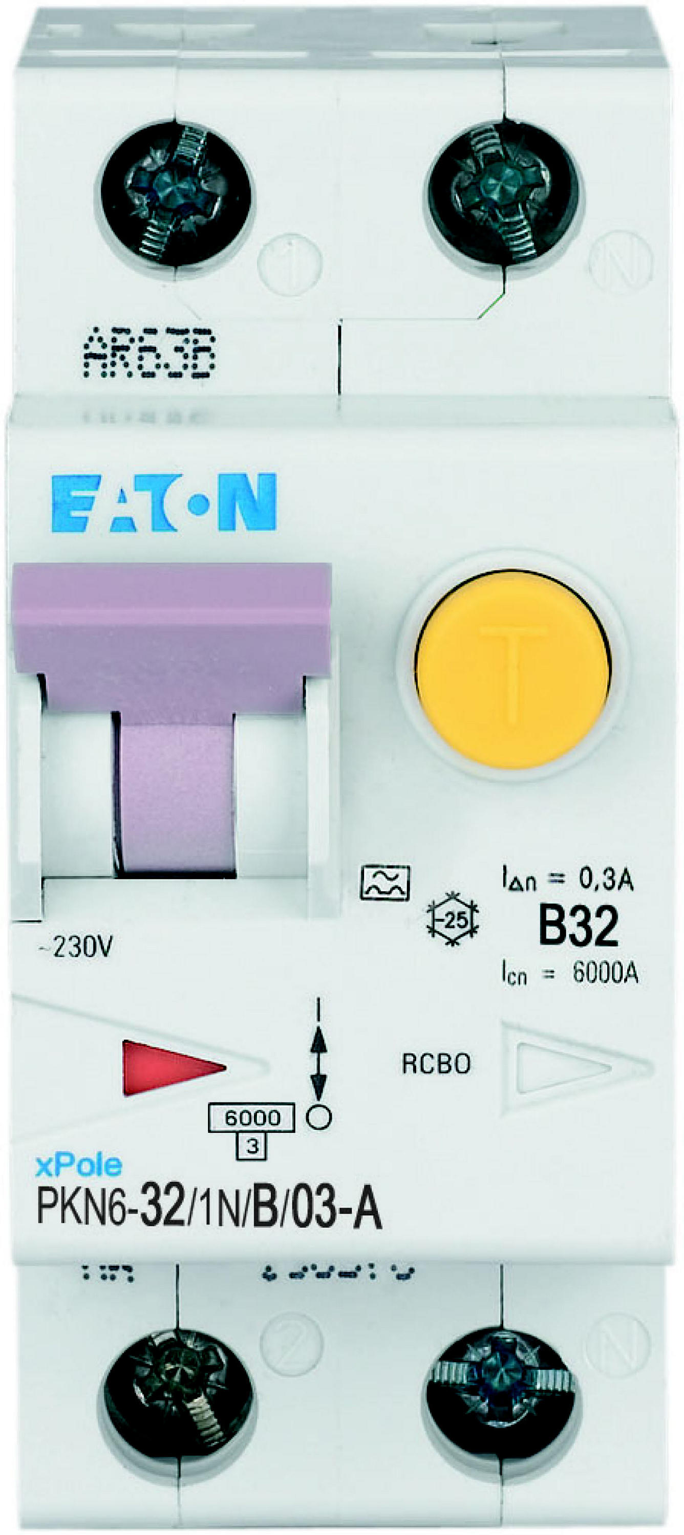 Eaton aardlekautomaat 1-polig+nul 32A B-karakteristiek 300mA PKN6-32/1N/B/03-A-MW