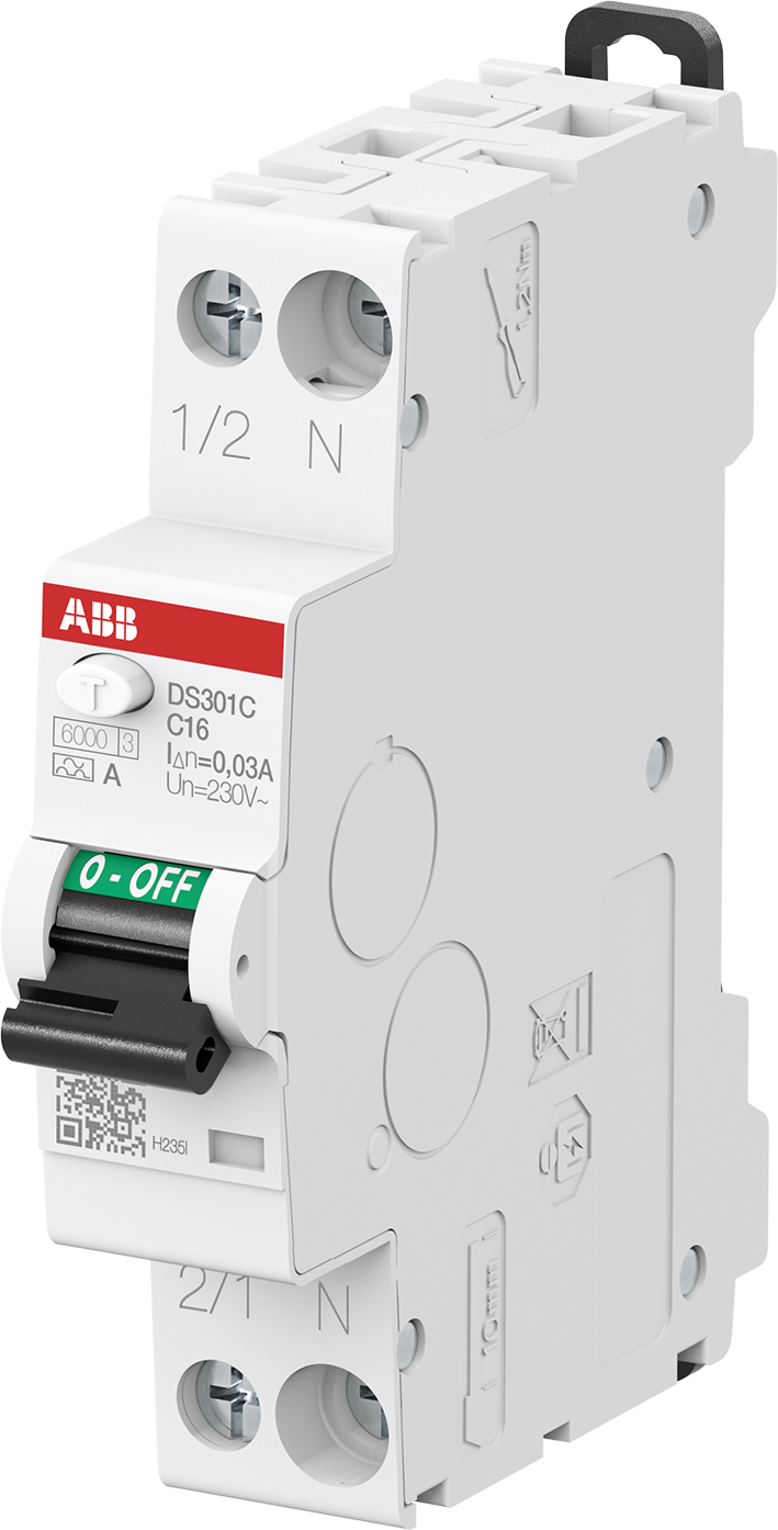 ABB aardlekautomaat 1 polig+nul 16A C-karakteristiek 30mA DS301C C16 A30