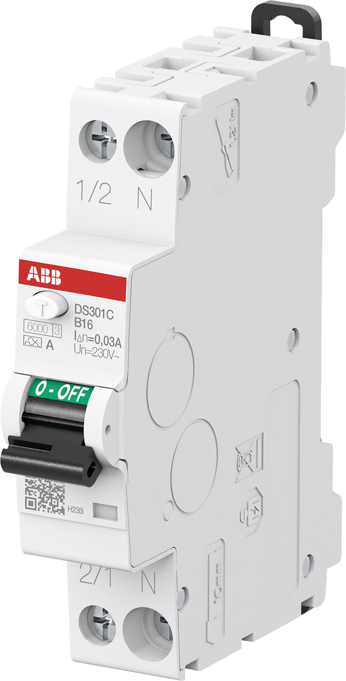 ABB aardlekautomaat 1 polig+nul 16A B-karakteristiek 30mA DS301C B16 A30