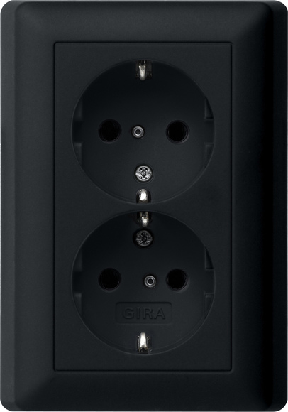 Gira stopcontact 2-voudig met randaarde Systeem 55 mat zwart 0783005