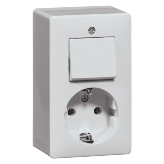 Peha opbouw combinatie wisselschakelaar wandcontactdoos met randaarde Crème-wit 00275621