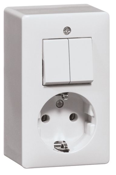 Peha opbouw combinatie serieschakelaar  wandcontactdoos met randaarde Crème-wit 00275521