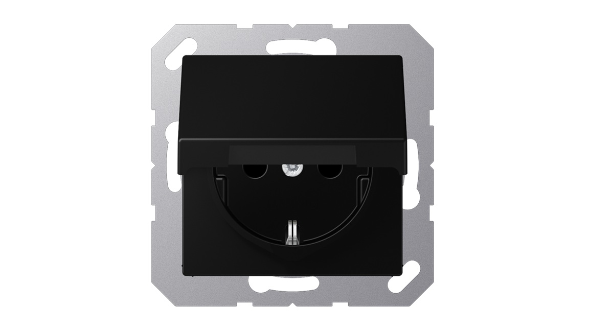 Jung A500 stopcontact 1-voudig met klapdeksel grafietzwart mat A1520NBFKLSWM