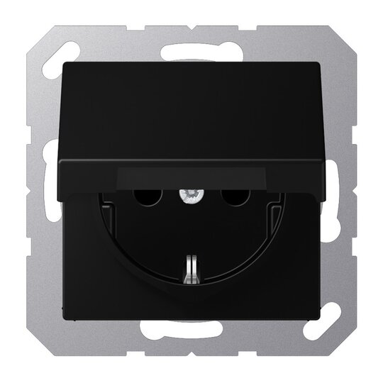 Jung A500 stopcontact 1-voudig met klapdeksel grafietzwart mat A1520NBFKLSWM