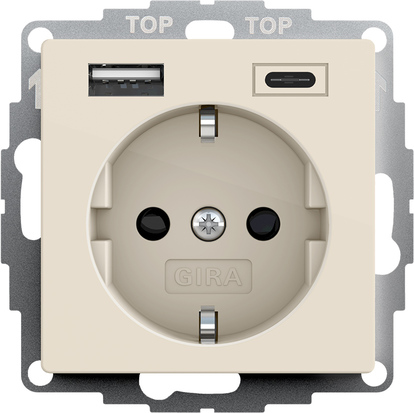 Gira USB wandcontactdoos kinderveilig met USB A en USB C aansluiting creme 245901