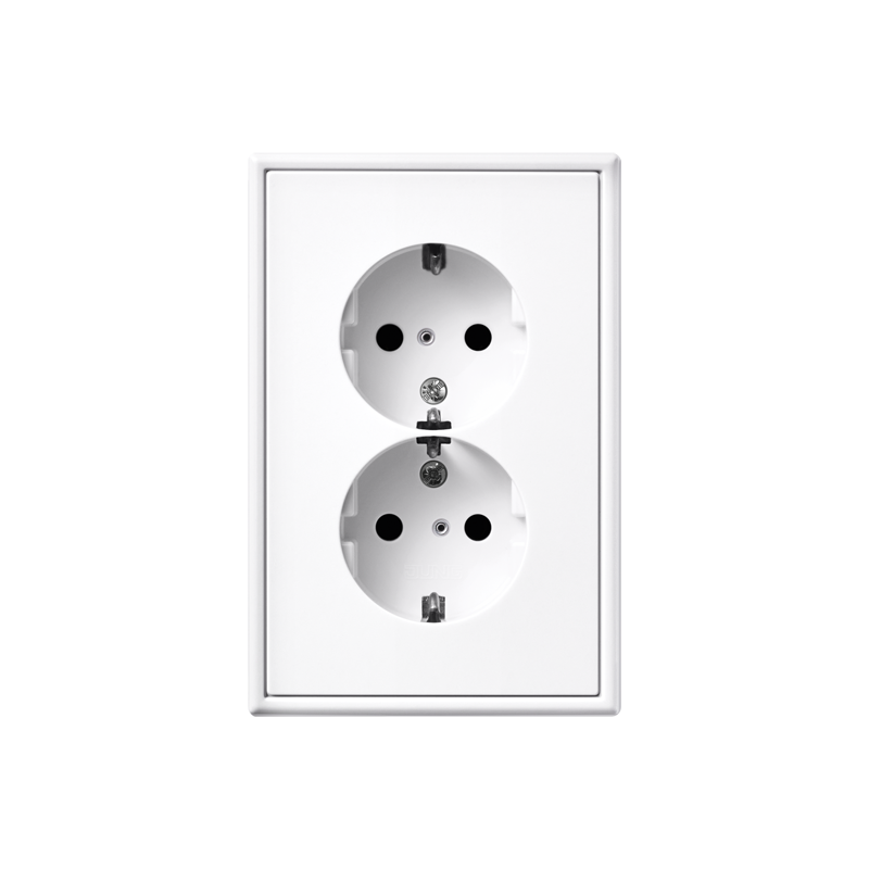 Jung LS990 2-voudig stopcontact met randaarde voor ovale inbouwdoos alpin wit LS 5015 WW