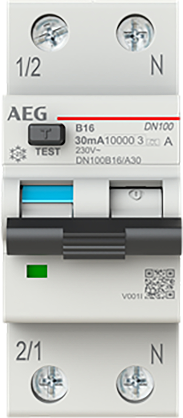 AEG aardlekautomaat 1-polig+nul 16A B-karakteristiek 30mA DN100B16/A30