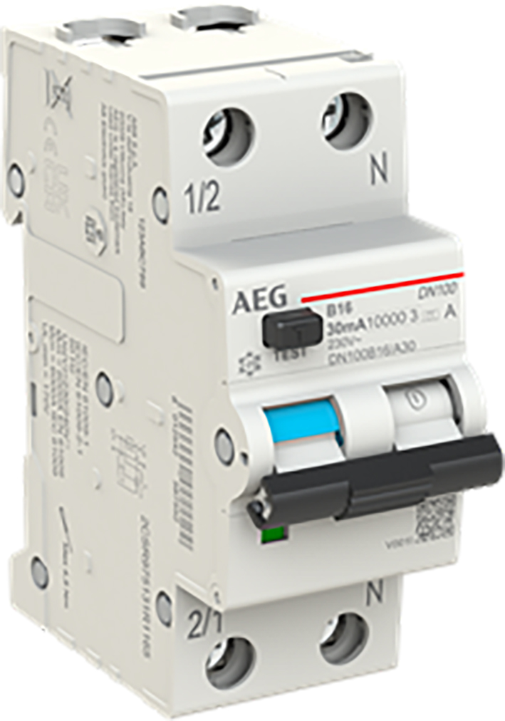 AEG aardlekautomaat 1-polig+nul 16A B-karakteristiek 30mA DN100B16/A30