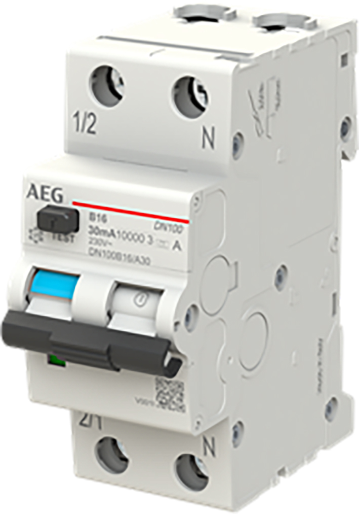 AEG aardlekautomaat 1-polig+nul 16A B-karakteristiek 30mA DN100B16/A30