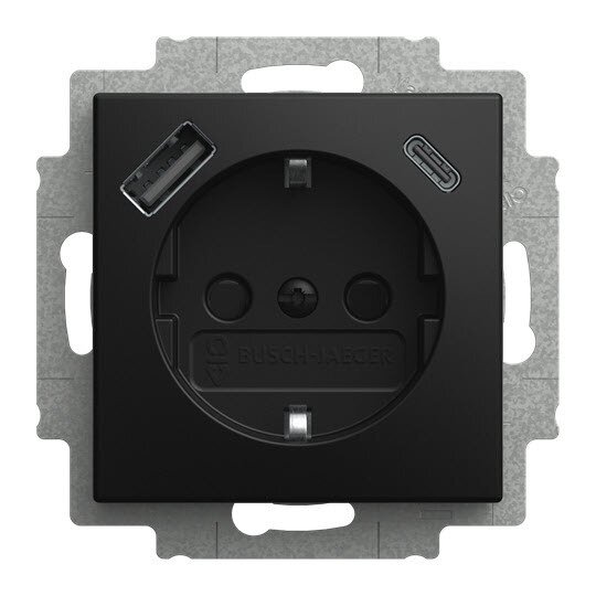 Busch-Jaeger Balance SI mat zwart stopcontact met randaarde + 2x USB (USB A+C) 20 EUCB2USBAC-915