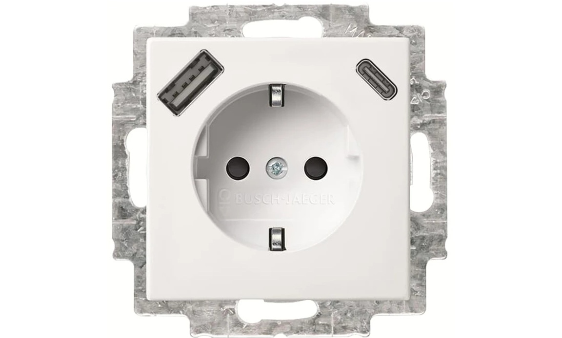 Busch-Jaeger Balance SI stopcontact met randaarde + 2x USB (USB A+C) 20 EUCB2USBAC-914