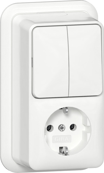 Gira opbouw combinatie serieschakelaar/stopcontact met randaarde zuiver wit glanzend 417511