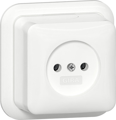 Gira opbouw wandcontactdoos zonder randaarde 1-voudig zuiver wit glanzend met montageplaat 447011