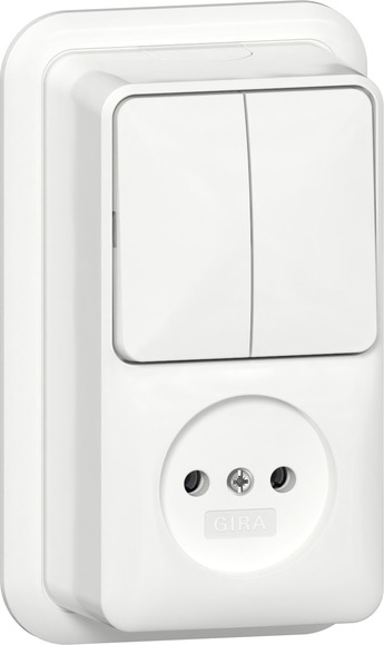 Gira opbouw combinatie serieschakelaar/stopcontact zonder randaarde zuiver wit glanzend 447511