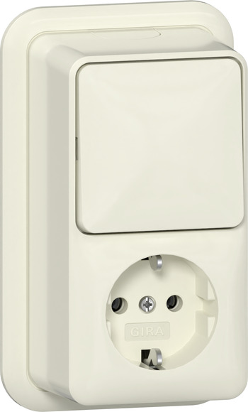 Gira opbouw combinatie wisselschakelaar/stopcontact met randaarde creme 417610