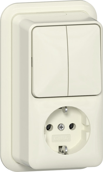 Gira opbouw combinatie serieschakelaar/stopcontact met randaarde creme 417510