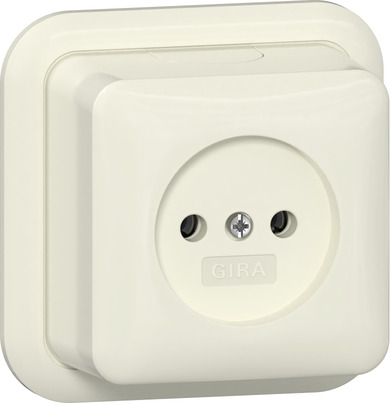 Gira opbouw wandcontactdoos zonder randaarde 1-voudig creme met montageplaat 447010