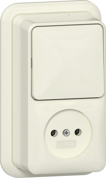 Gira opbouw combinatie wisselschakelaar/stopcontact creme wit glanzend 447610